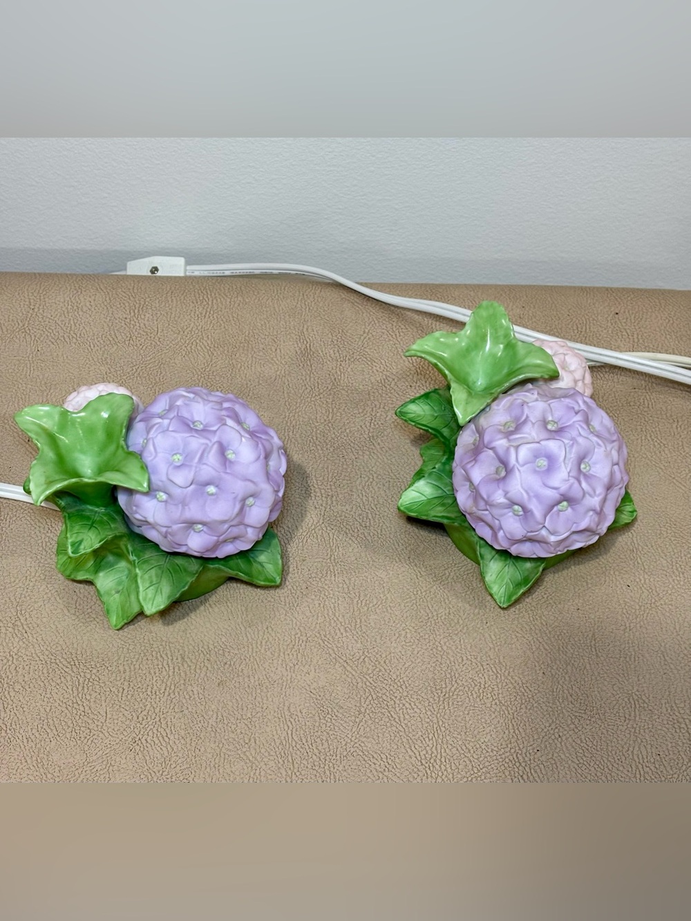 Vtg Avon Porcelain Hydrangea Flower Night Light Oil Diffuser Purple Pink Lot 2